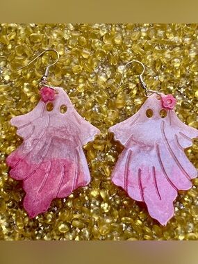 Pink Floral Ghost Earrings